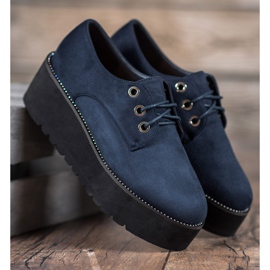 SHELOVET Zapatos de ante en la plataforma azul 1
