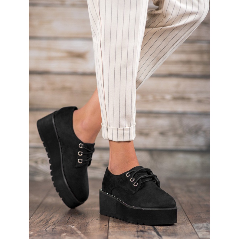 SHELOVET Zapatos de ante en la plataforma negro 1