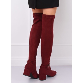 Botas por encima de la rodilla con tacón bajo YL-151 Wine rojo 4