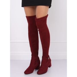 Botas por encima de la rodilla con tacón bajo YL-151 Wine rojo 5