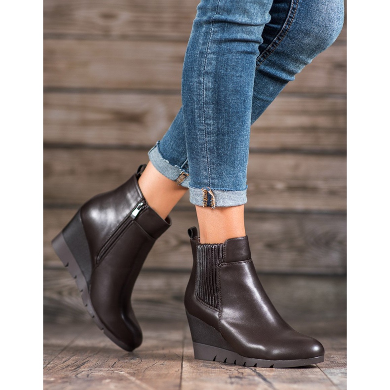 SHELOVET Botas de cuña marrón 1