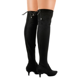 Botas de gamuza para mujer con pin L6838 negro 1 Botas de gamuza para mujer con pin L6838 negro 1