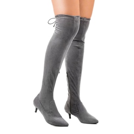 Botas de gamuza para mujer con pin L6838 gris 1 Botas de gamuza para mujer con pin L6838 gris 1