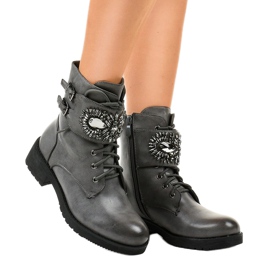 Botas de mujer grises con hebilla y rombos 0-251 1
