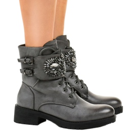 Botas de mujer grises con hebilla y rombos 0-251 2