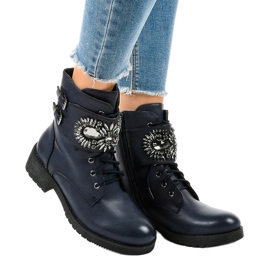 Botas de mujer azul marino con hebilla y diamantes 0-251 1