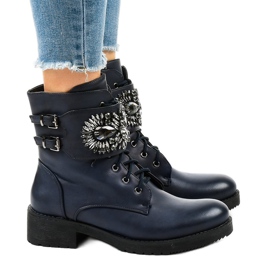 Botas de mujer azul marino con hebilla y diamantes 0-251 2
