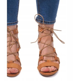 Sandalias de cuña con cordones LL-115 Camel marrón 1