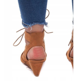 Sandalias de cuña con cordones LL-115 Camel marrón 3