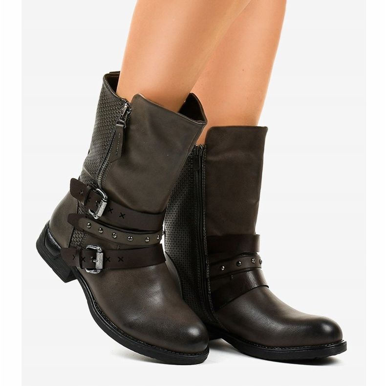 Botas grises planas con aislamiento de mujer F1803 2