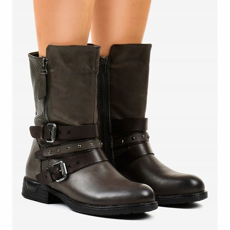 Botas grises planas con aislamiento de mujer F1803 1