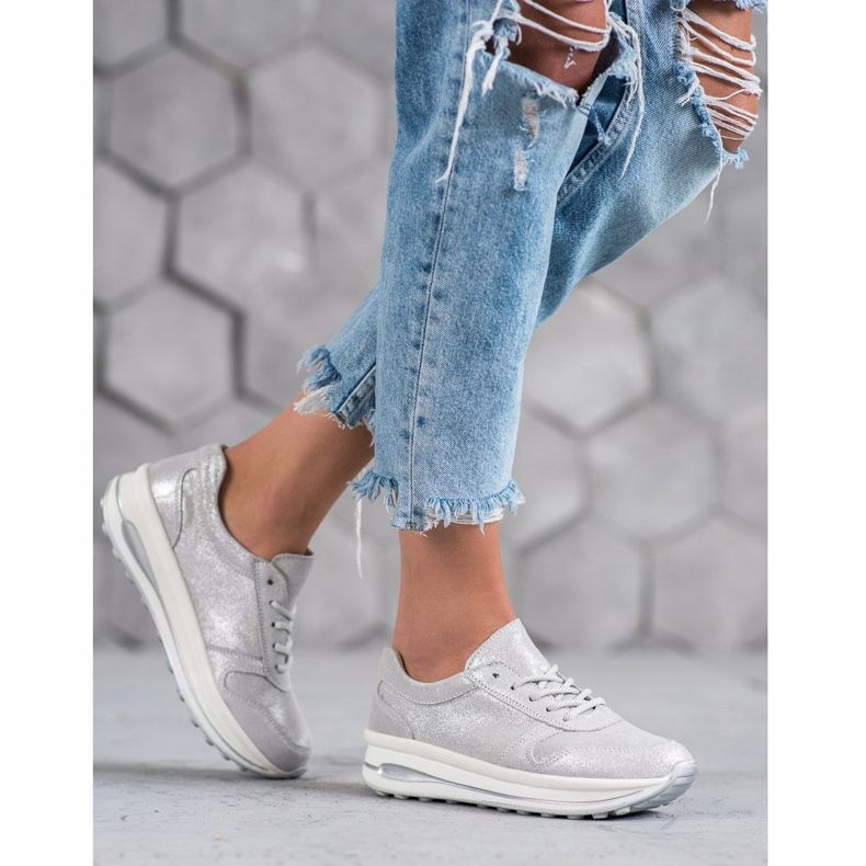 Zapatos de piel con purpurina VINCEZA gris 2