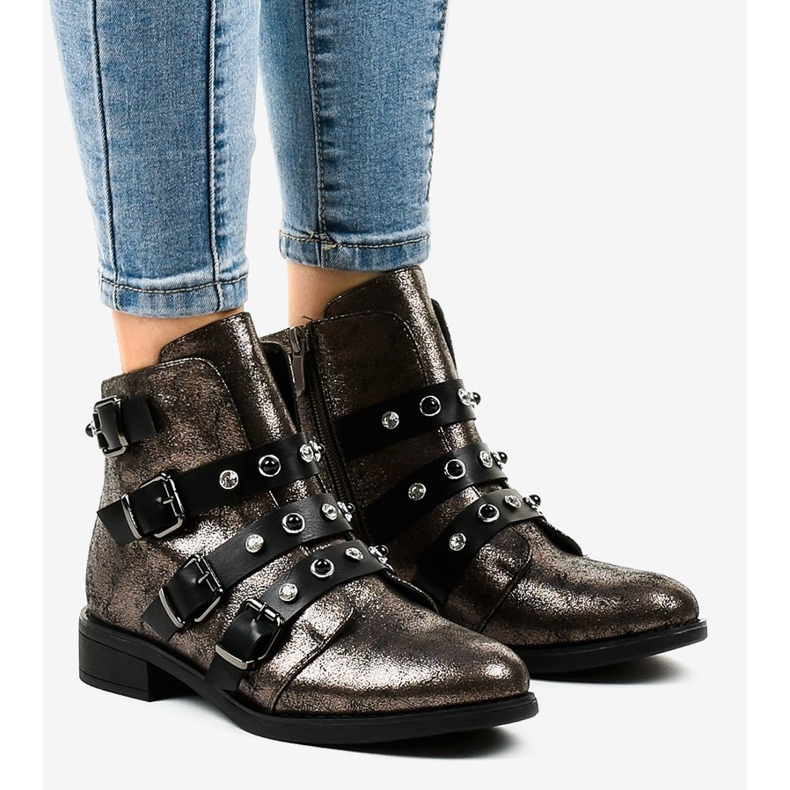 Botines de mujer caqui con hebillas planas HQ2366 multicolor verde 1 Botines de mujer caqui con hebillas planas HQ2366 multicolor verde 1