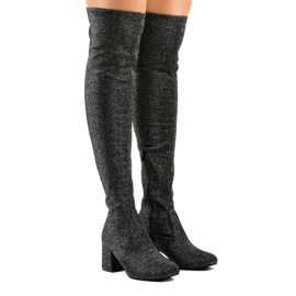 Botas plateadas en el poste por encima de la rodilla TC01P negro gris 1