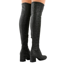 Botas plateadas en el poste por encima de la rodilla TC01P negro gris 3