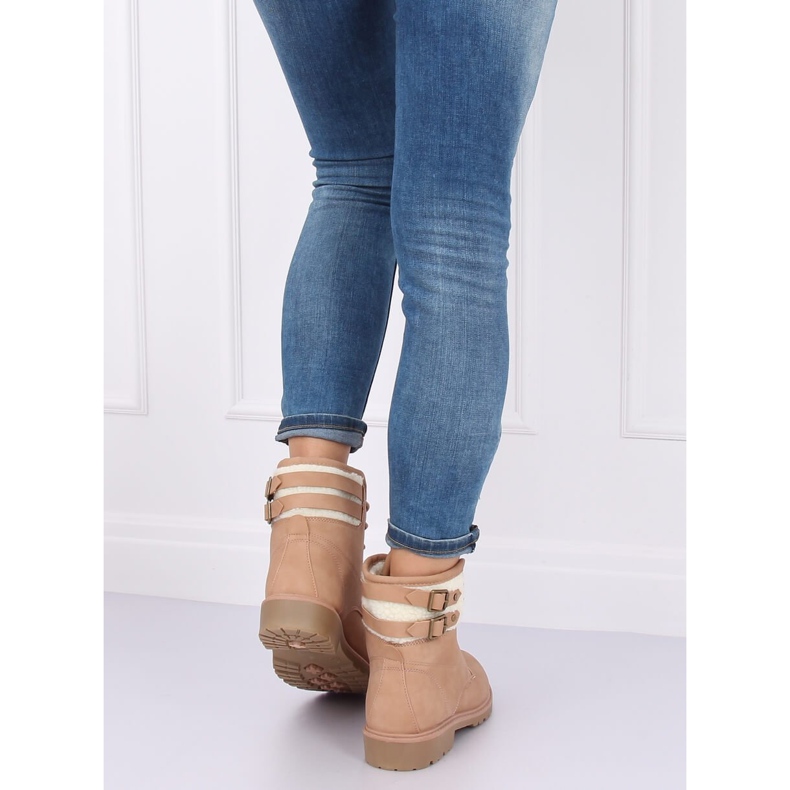 Botas de madera para mujer, beige y rosa, 1120-PA Pink 2