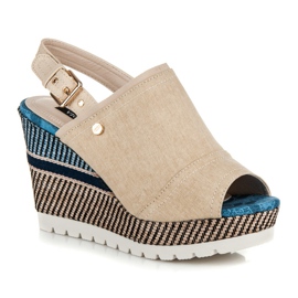 Vices Sandalias cuña de textil con estampado marrón 3