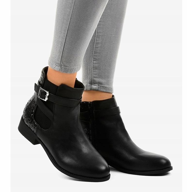 Botines planos negros con banda elástica y lentejuelas C298-1 2 Botines planos negros con banda elástica y lentejuelas C298-1 2