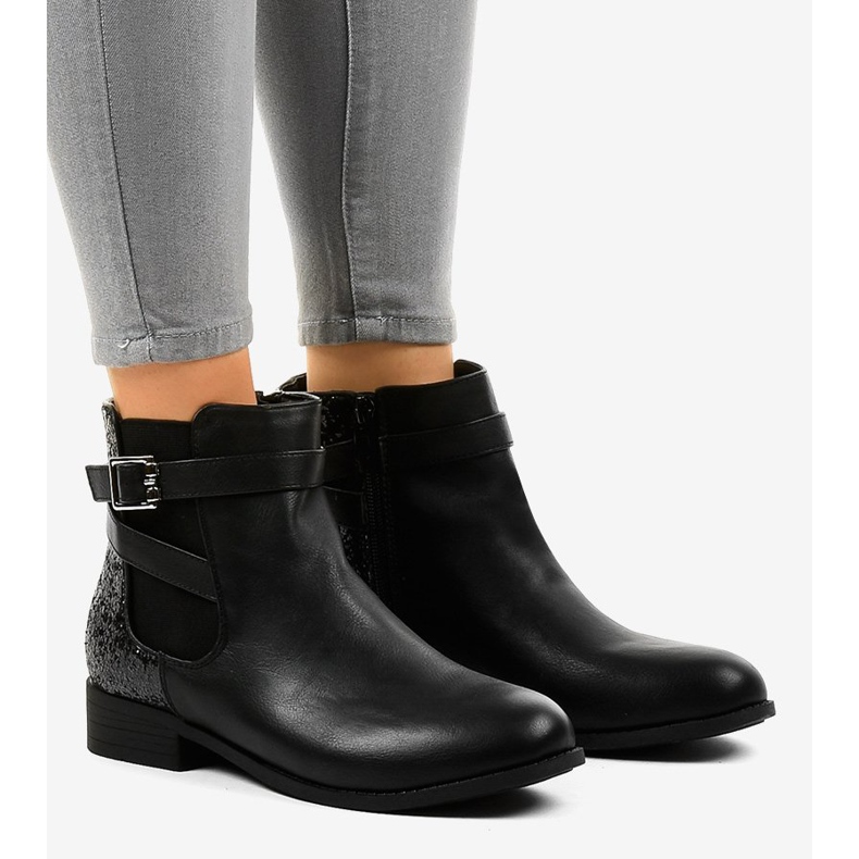 Botines planos negros con banda elástica y lentejuelas C298-1 1 Botines planos negros con banda elástica y lentejuelas C298-1 1