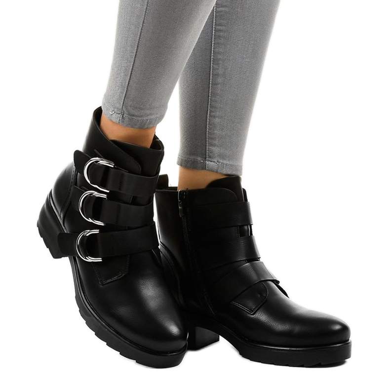 Botas negras de mujer planas con hebillas BZ66010 negro 1 Botas negras de mujer planas con hebillas BZ66010 negro 1