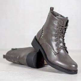 SHELOVET Botas con diamantes de imitación gris 3