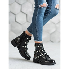 Seastar Botines de charol con perlas negro 2