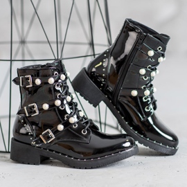 Seastar Botines de charol con perlas negro 4