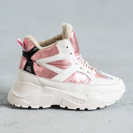Botines deportivos de moda blanco rosa 1
