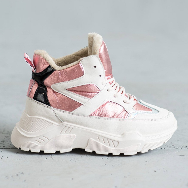 Botines deportivos de moda blanco rosa 1