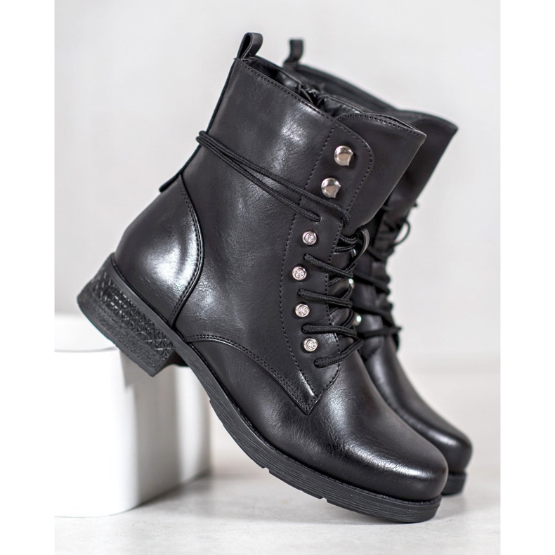 SHELOVET Botas de cuero ecológico negro 1