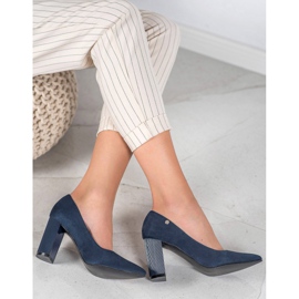 Goodin Zapatos de tacón de ante en un pilar azul 4