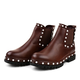 Botines Chelsea burdeos con perlas C-7211 rojo 3