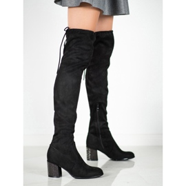 SHELOVET Botas hasta el muslo con tacón decorativo negro 1