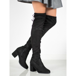 Ideal Shoes Botas de gamuza hasta el muslo negro 2