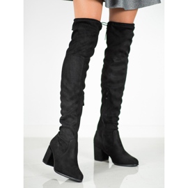 Ideal Shoes Botas de gamuza hasta el muslo negro 3