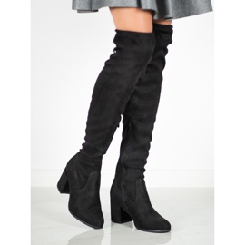Ideal Shoes Botas de gamuza hasta el muslo negro 4
