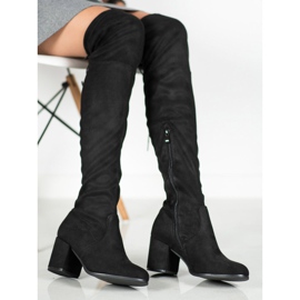 Ideal Shoes Botas de gamuza hasta el muslo negro 1