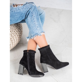 Goodin Botines de piel con volante negro 1