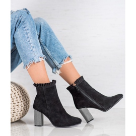 Goodin Botines de piel con volante negro 7