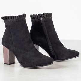 Goodin Botines de piel con volante negro 3