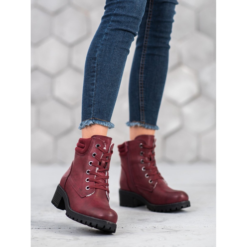 Goodin Botas de cordones con piel de oveja rojo 2 Goodin Botas de cordones con piel de oveja rojo 2
