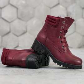 Goodin Botas de cordones con piel de oveja rojo 4