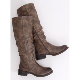 Botas planas de mujer, beige 1084-PG Khaki 4