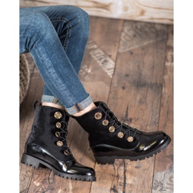 Seastar Botines de terciopelo con canalé negro 4