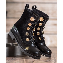 Seastar Botines de terciopelo con canalé negro 1