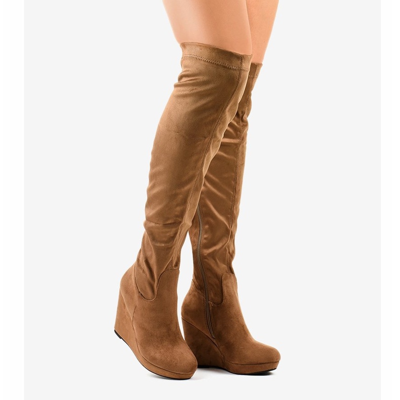 Botas de cuña marrón por encima de la rodilla 6598-1 2