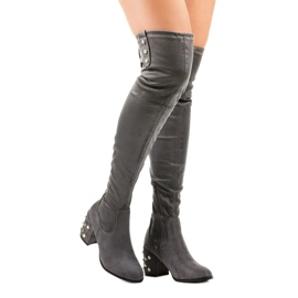 Botas de gamuza de mujer en el poste LB-352 gris 1