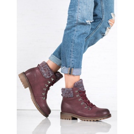 SHELOVET Botas con cordones burdeos rojo 4