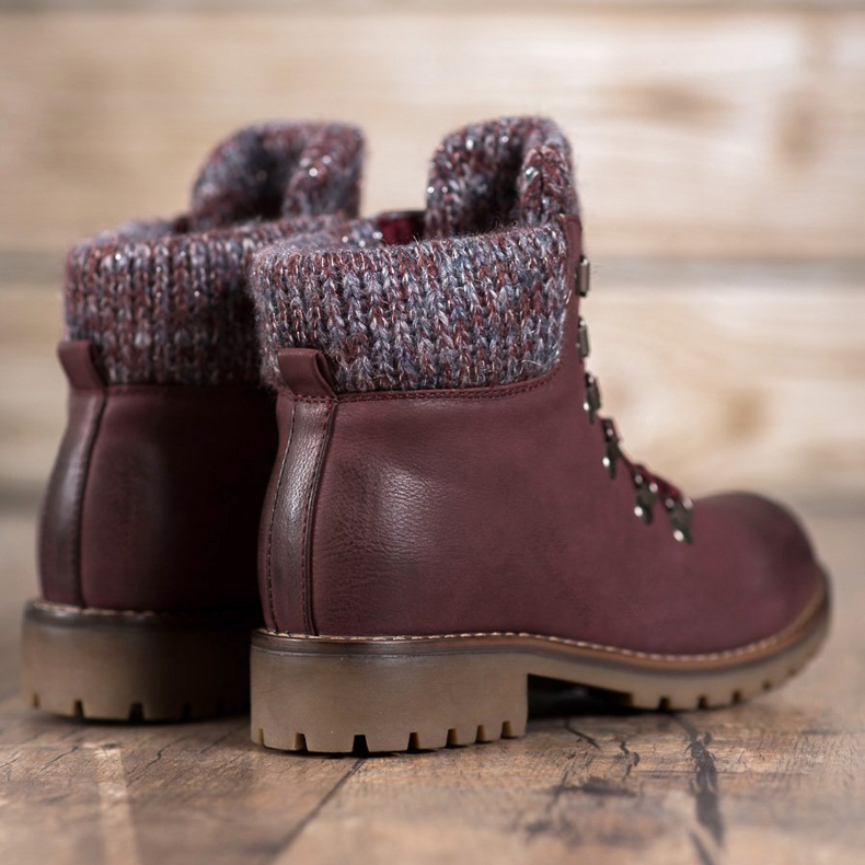 SHELOVET Botas con cordones burdeos rojo 1
