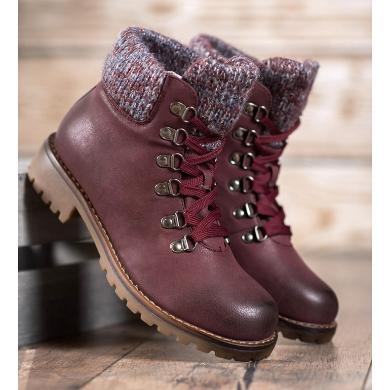 SHELOVET Botas con cordones burdeos rojo 2
